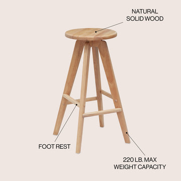 Ceren MidCentury Industrial Round Solid Wood Backless Counter Stool